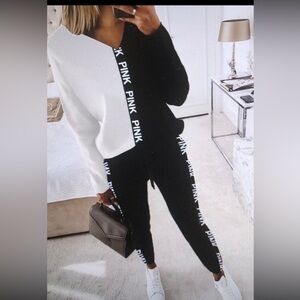 Letter Print Color block Long Sleeve Top & Drawstring Pants 👖 Set